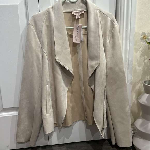 🤍Philosophy Women's Long Sleeve Faux Leather Zip Up Moto Jacket - Picture 7 of 9